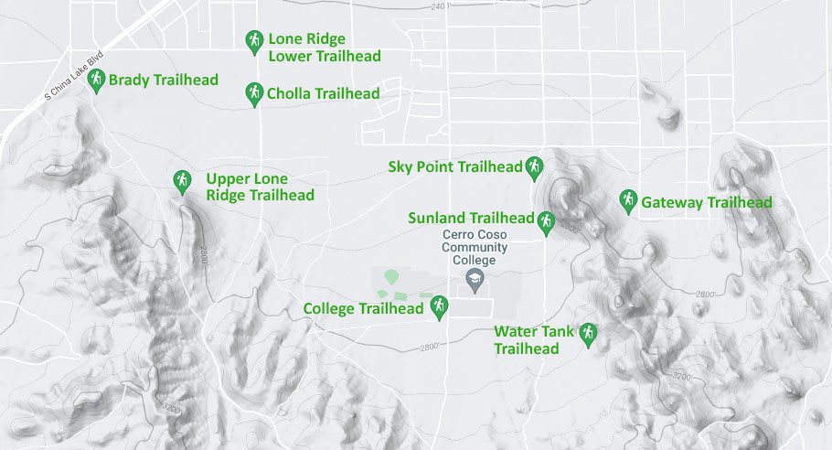 Map of Trailheads South of Ridgecrest